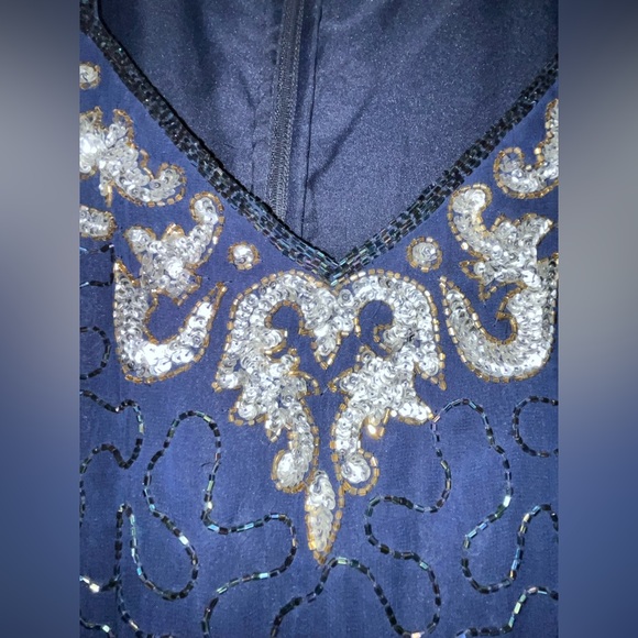 Vintage Scala Navy Blue Beaded and Sequin Formal Cocktail Evening Dress - Picture 4 of 16